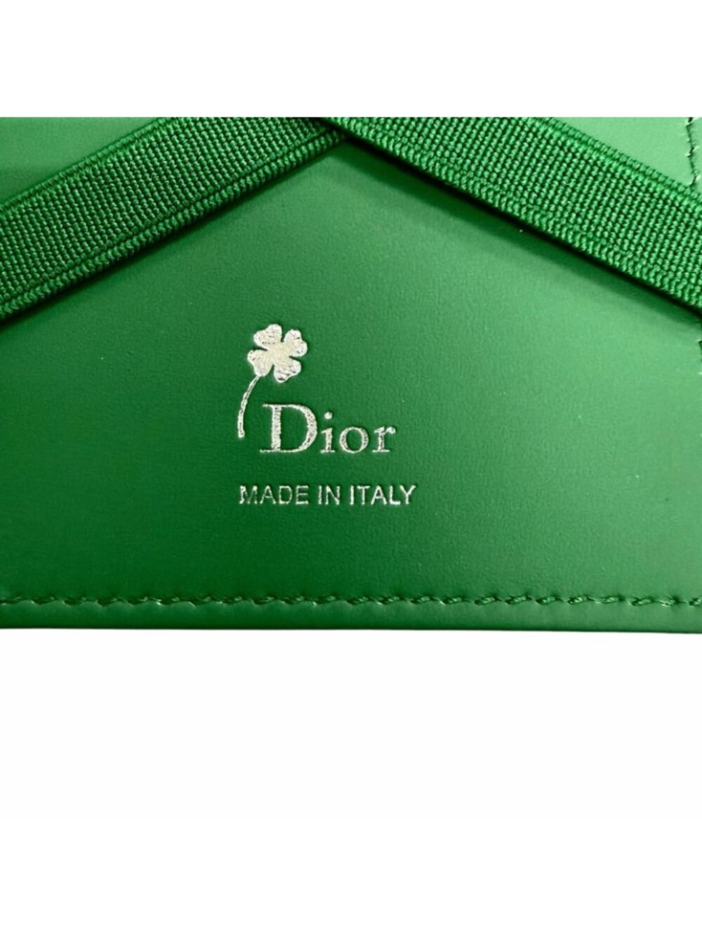 Dior Magic Wallet Calfskin Leather Clover Embossed Bifold Card Case Green - Picture 9 of 11